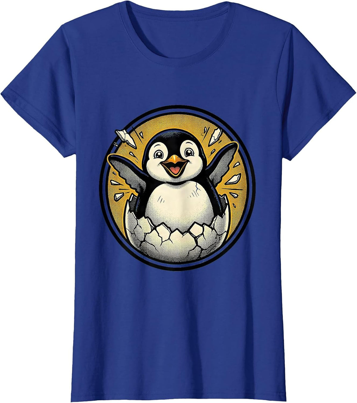 Women's Baby Penguin Hatching From Egg Cute Graphic T-Shirt - Royal Blue