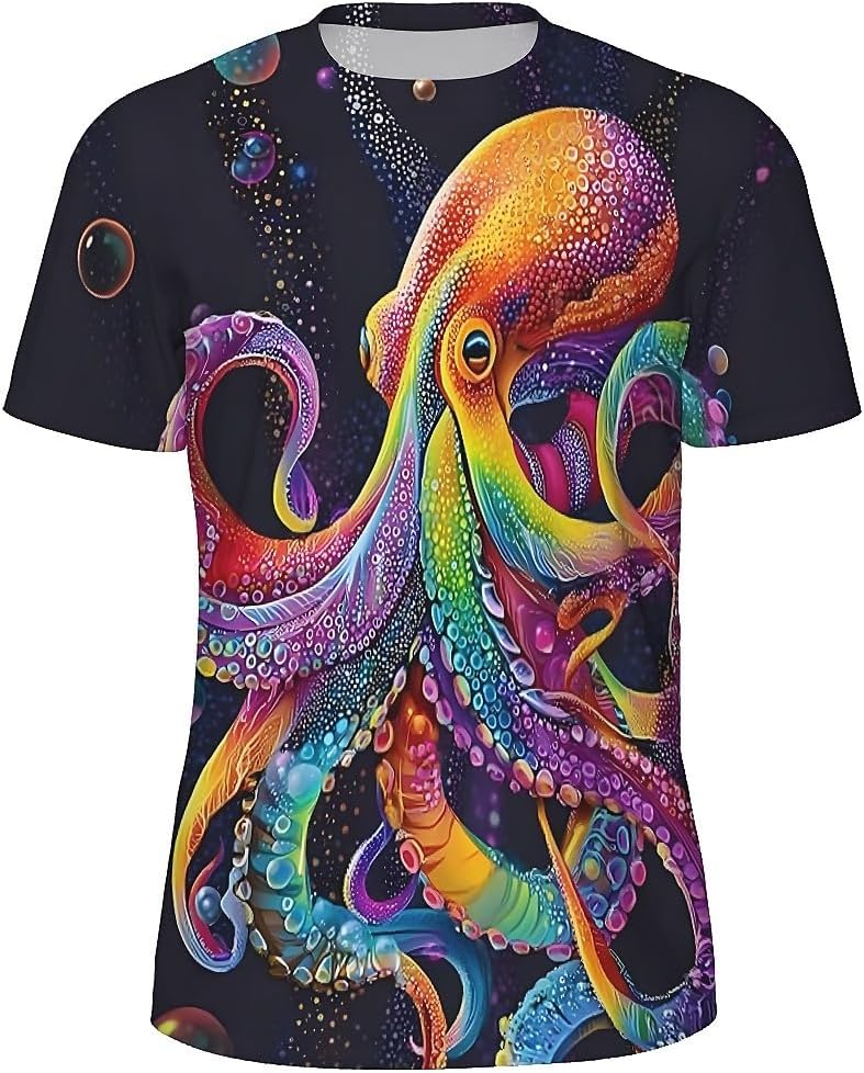 Men's Colorful Dots Graphic T-Shirts Casual Short Sleeve Fashion 3D Printed Tees - Colorful Octopus