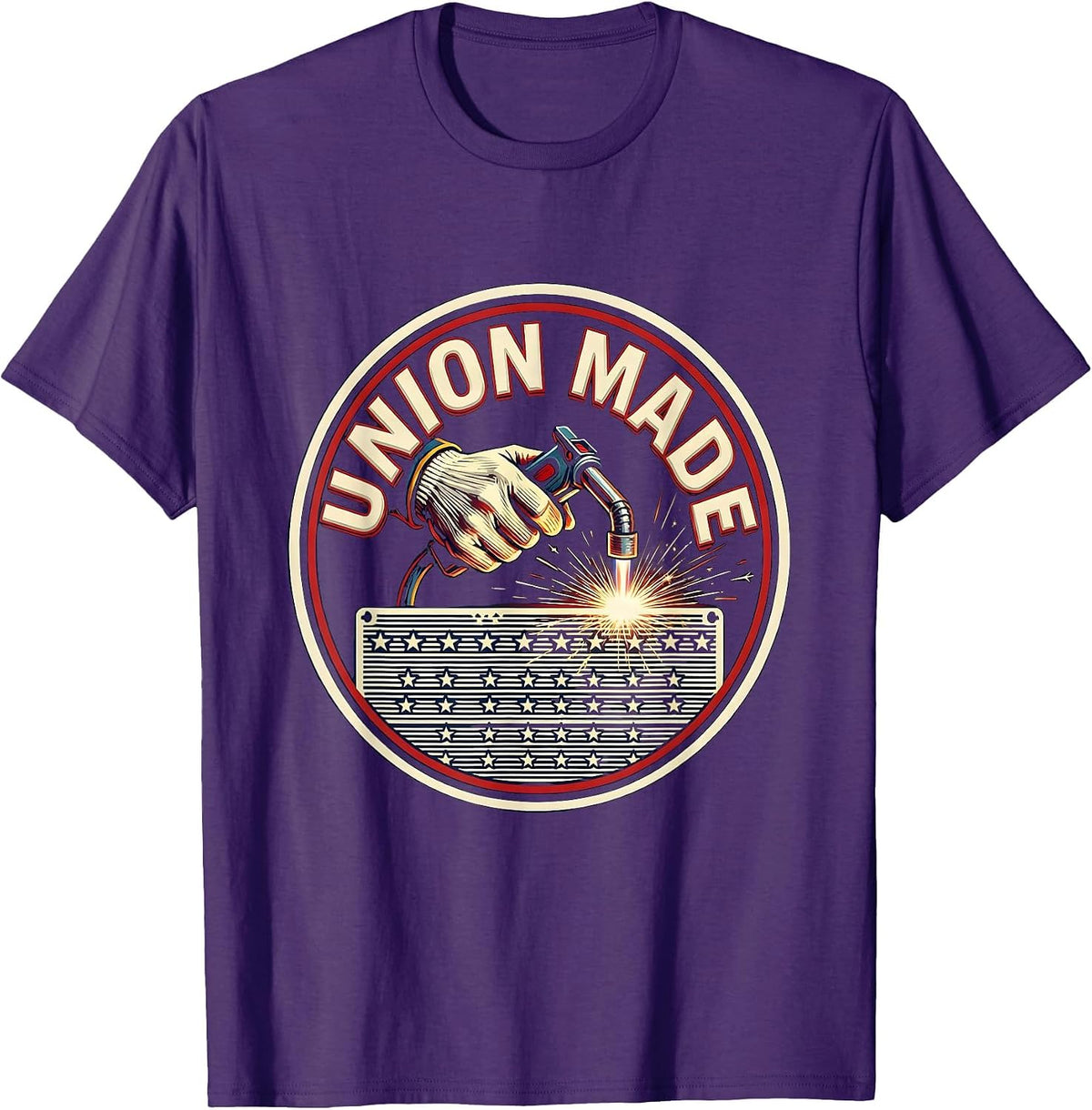 Men's Union Made Patriotic Labor Day Union Worker Pride T-Shirt - Purple