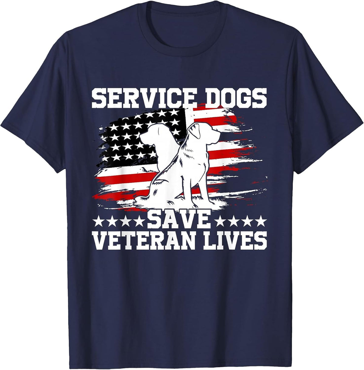 Service Dogs Save Veteran Lives American Flag Veterans Day T-Shirt - Navy Blue