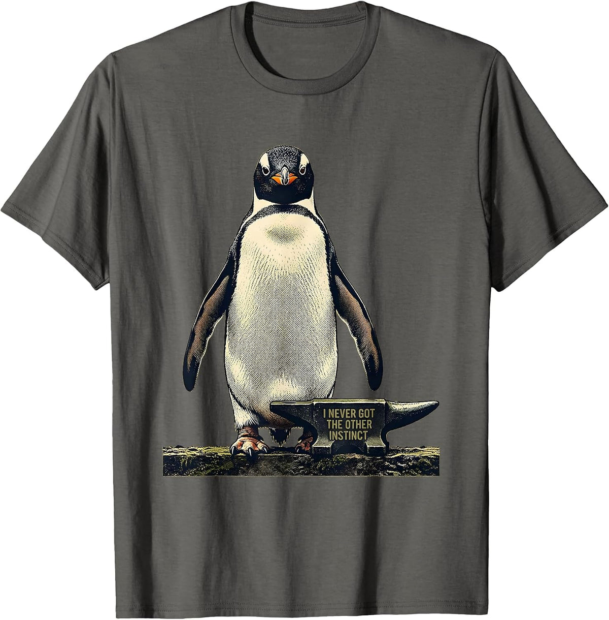 Men's I Never Got The Other Instinct Funny Penguin Martial Arts T-Shirt - Asphalt Grey