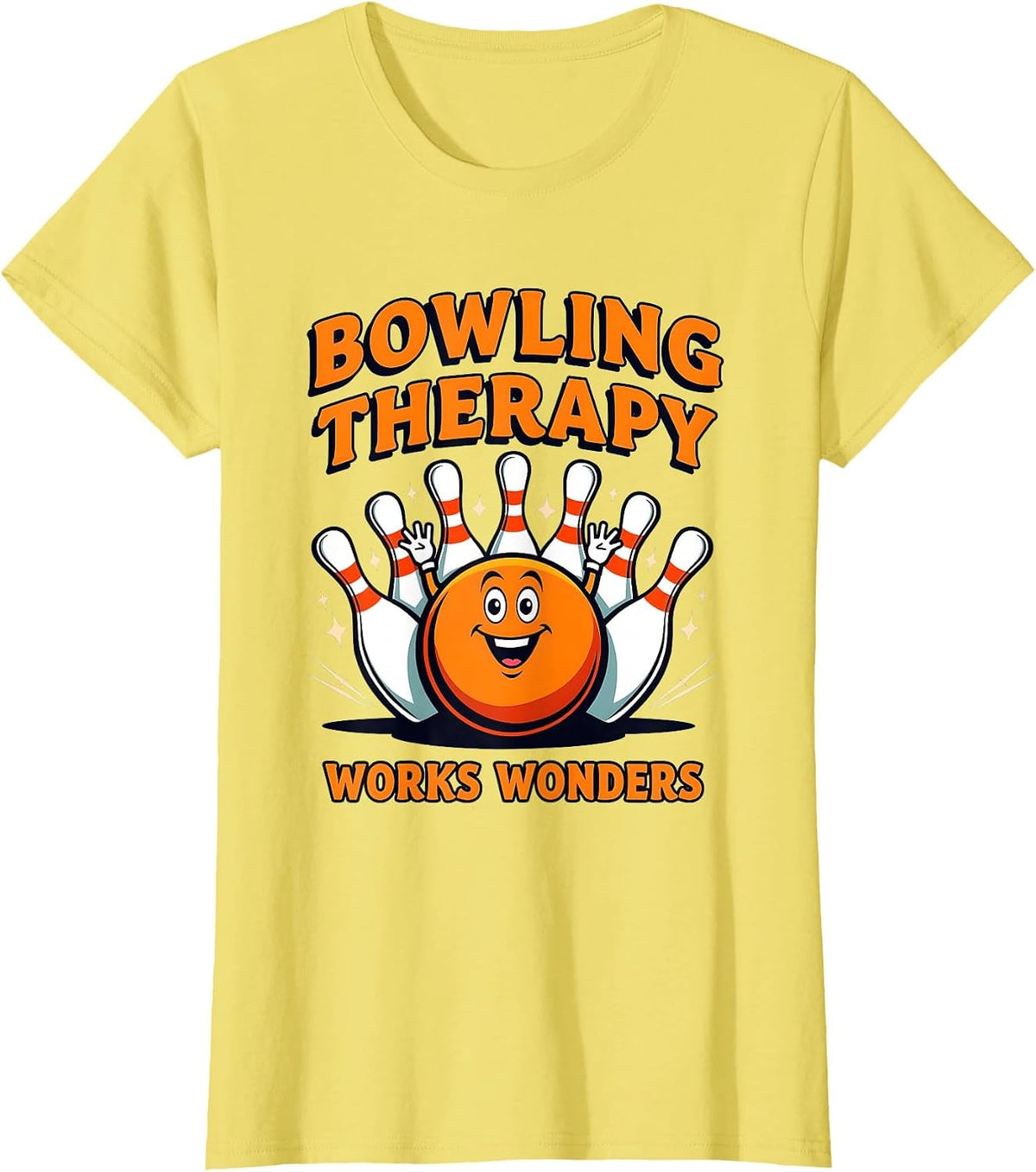 Bowling Therapy Works Wonders Strike Design T-Shirt - Lemon Yellow