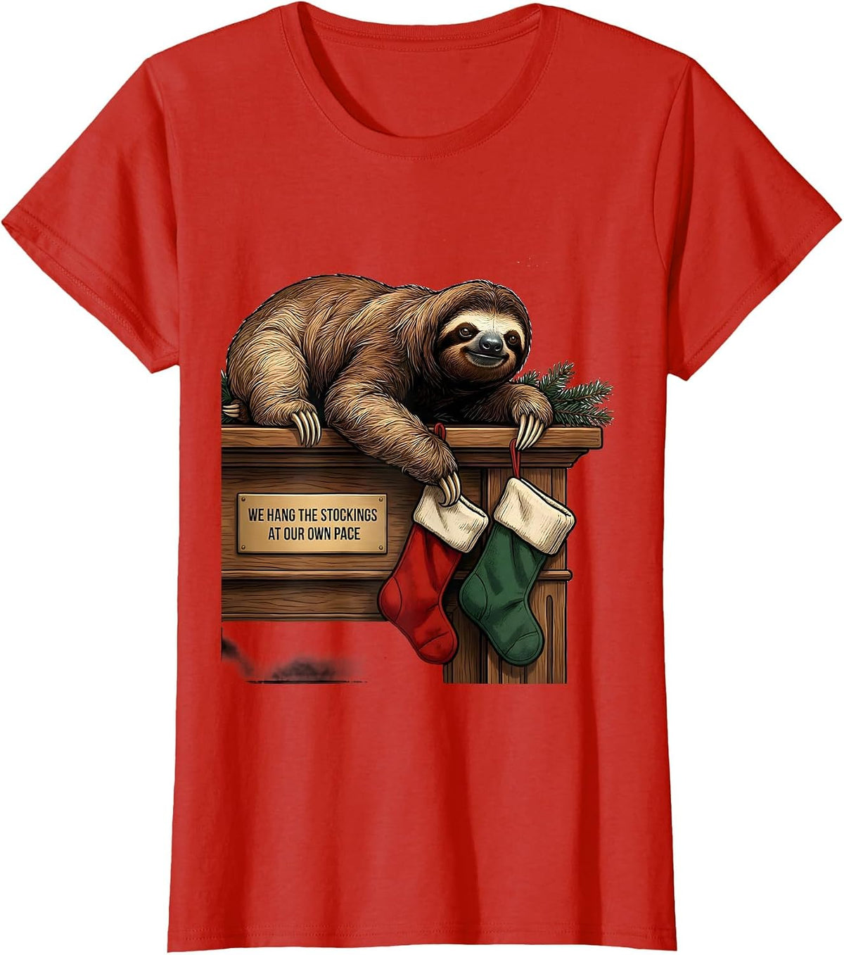 We Hang The Stockings At Our Own Pace Funny Sloth Lover T-Shirt - Red