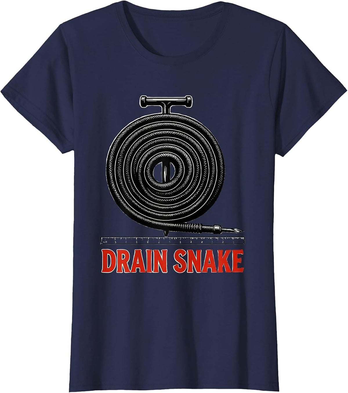 Women's Drain Snake Funny Plumber Pipefitter Occupational Humor T-Shirt - Navy Blue