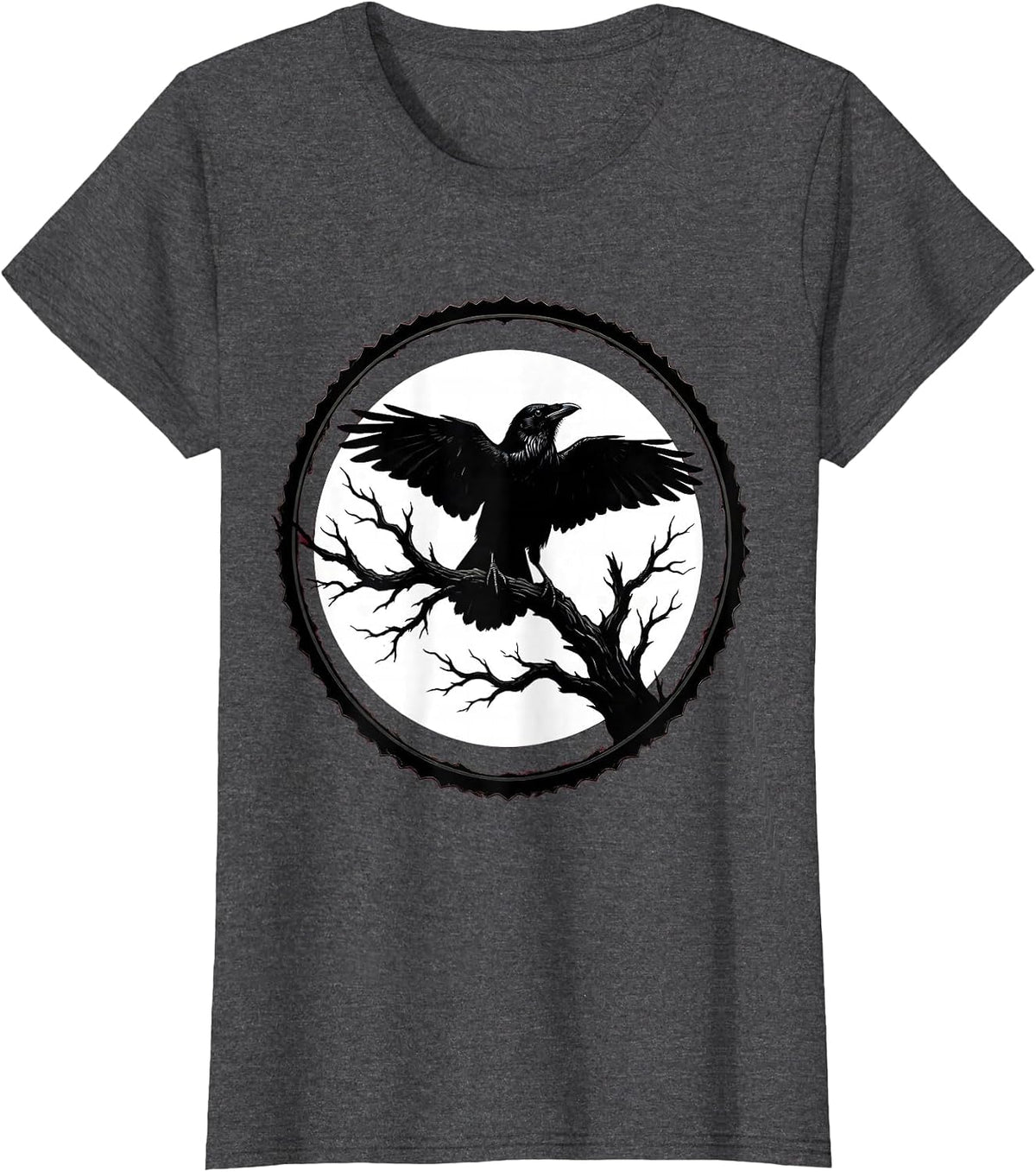 Women's Bold Crow Silhouette Blood Moon Graphic T-Shirt - Dark Heather Grey