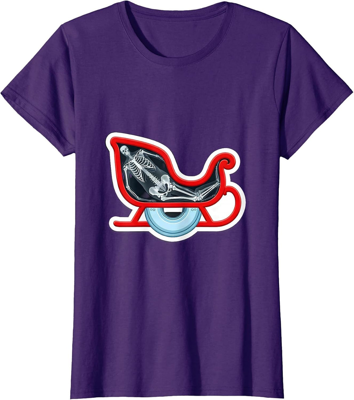 Women's Christmas Sleigh Skeletal Radiology Tech Humor T-Shirt - Purple