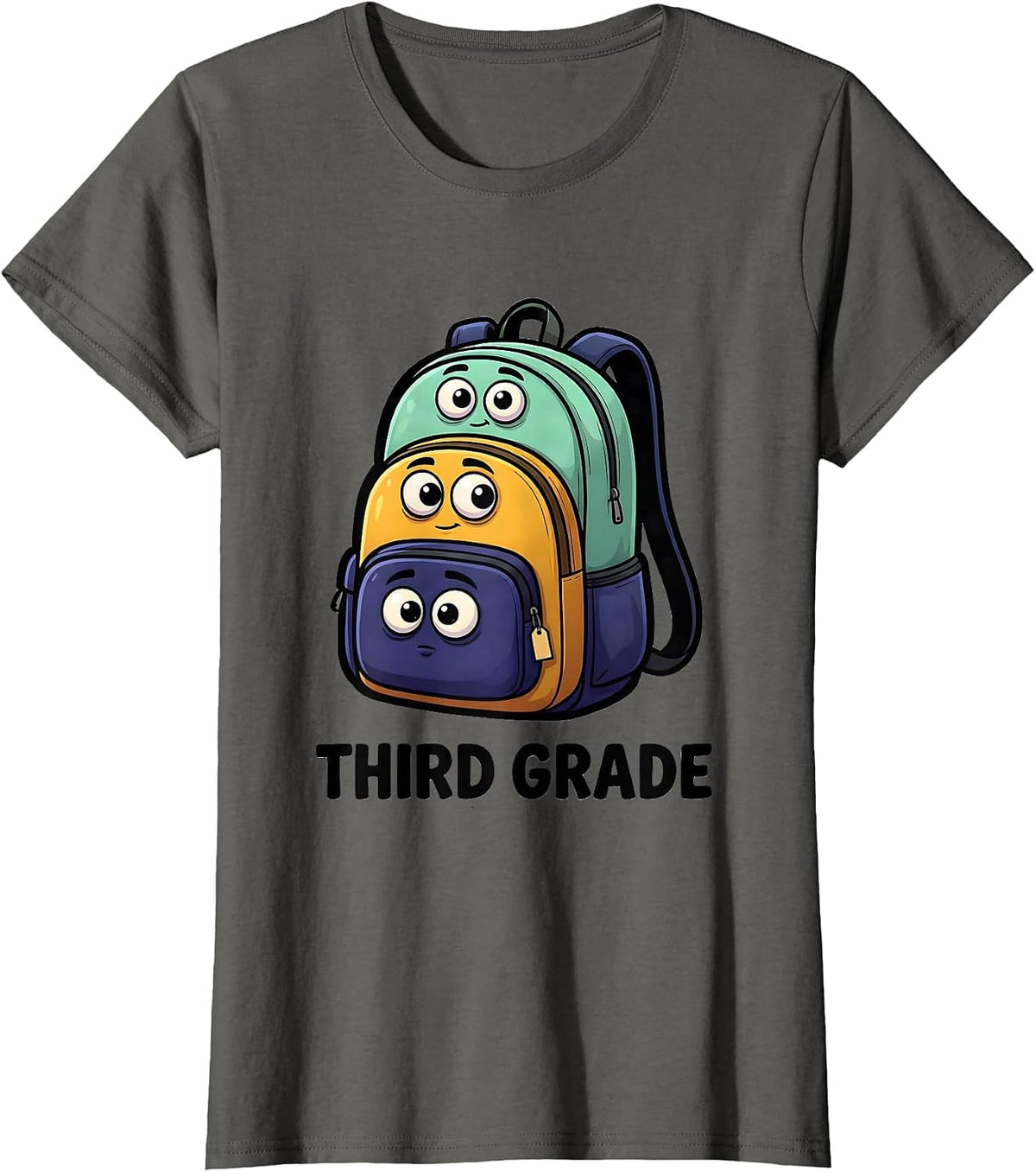 Women's THIRD GRADE Cartoon Backpacks Back To School First Day Third T-Shirt - Asphalt Grey