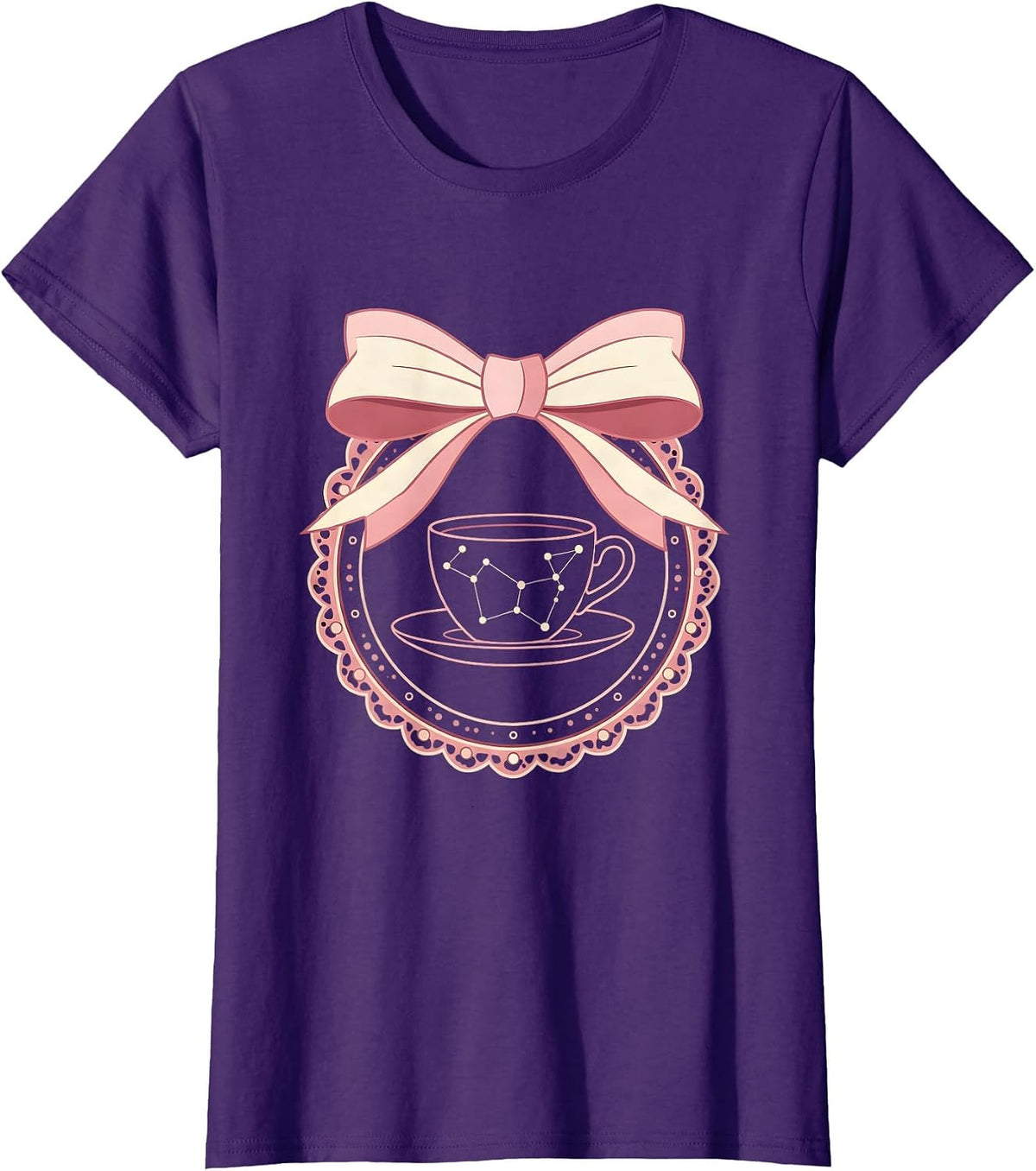 Women's Coffee Cup Constellation Star Map Graphic T-Shirt - Purple