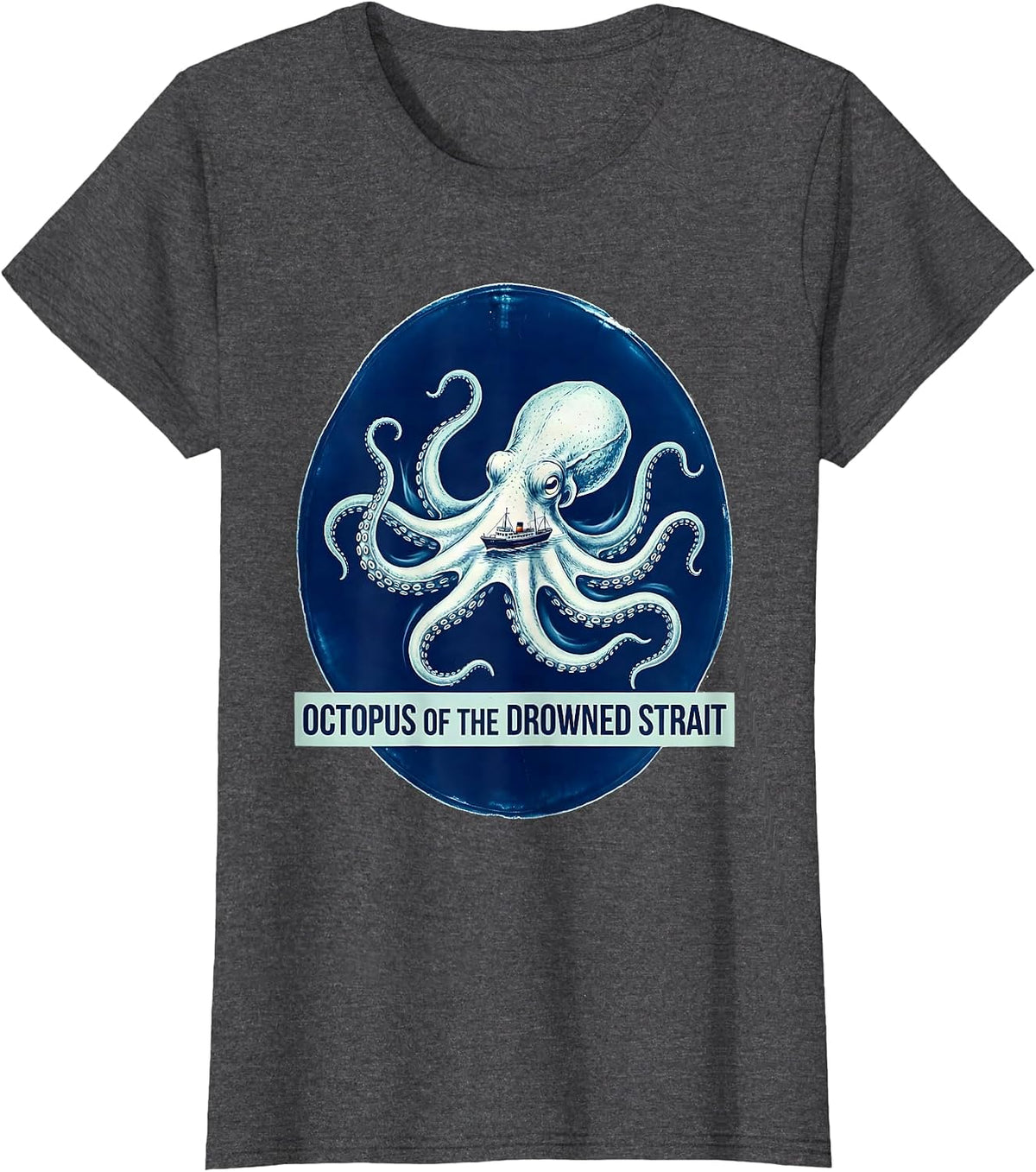 Women's Octopus of the Drowned Strait Cyanotype Ocean Animal Art T-Shirt - Dark Heather Grey