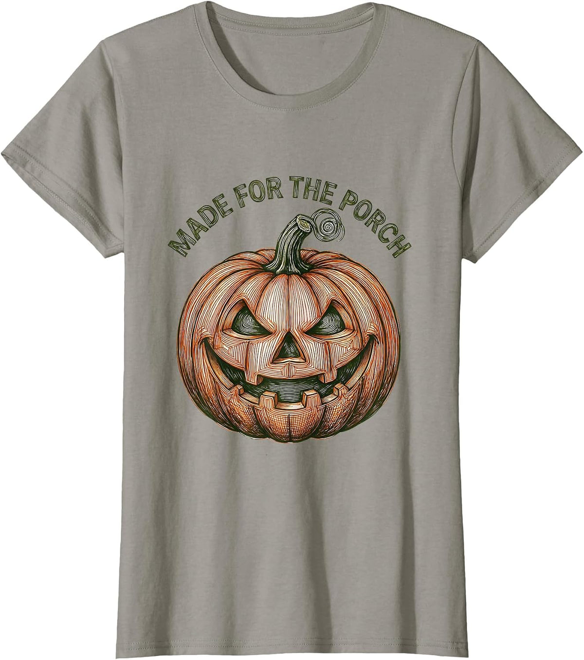 Women's Funny Pumpkin Face Made for the Porch Design T-Shirt - Slate Grey