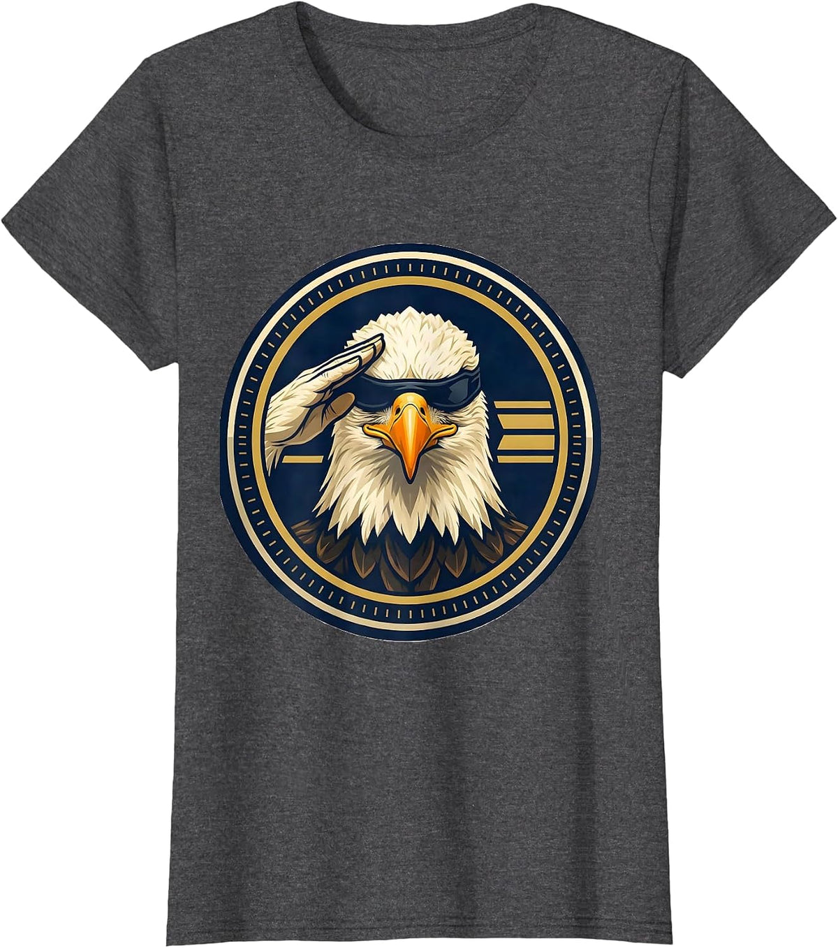 Women's Bald Eagle Self-Salute Emblem Eagle Lover Humor T-Shirt - Dark Heather Grey