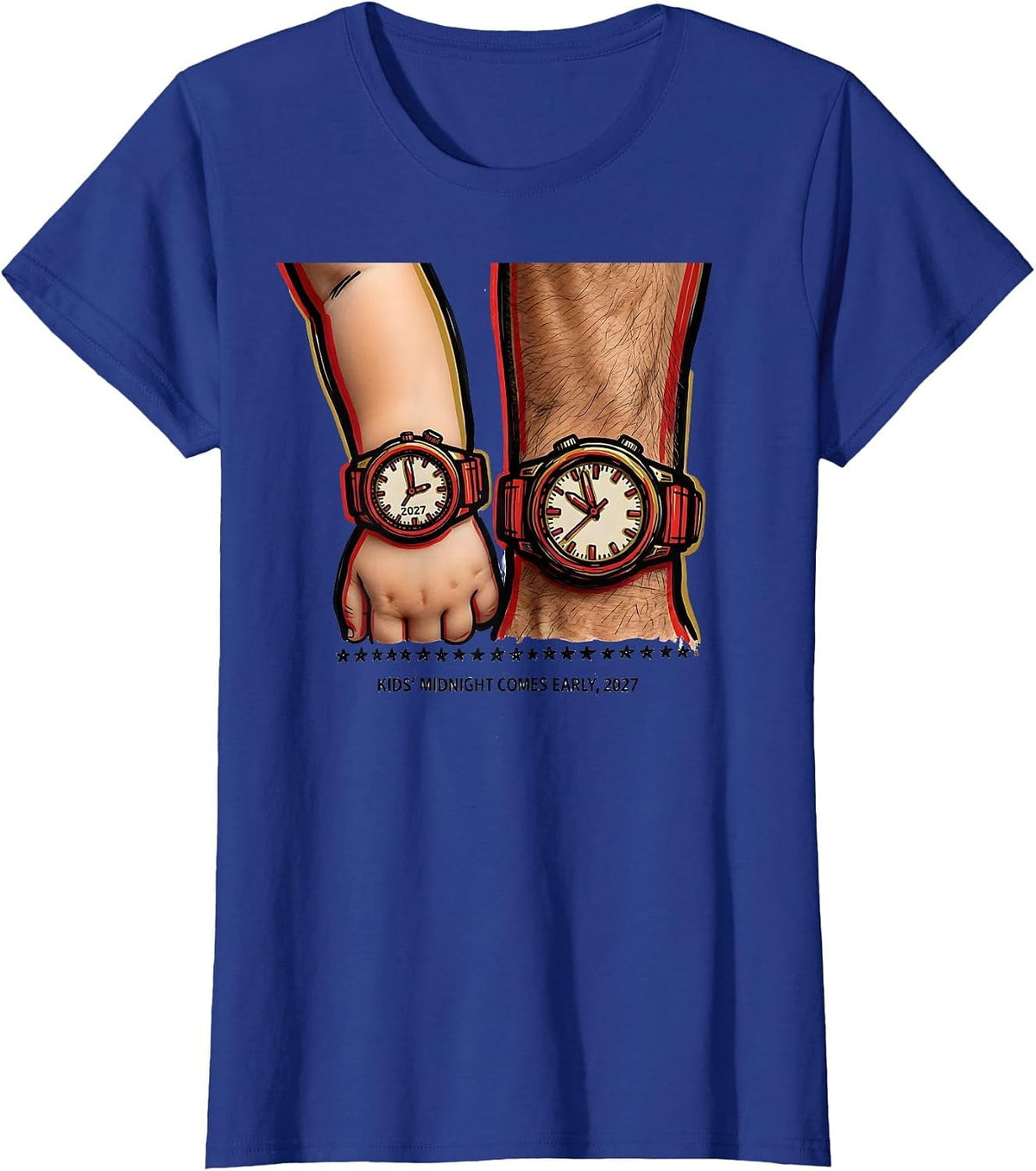 Women's Kids Midnight Comes Early 2027 Family New Year Party T-Shirt - Royal Blue