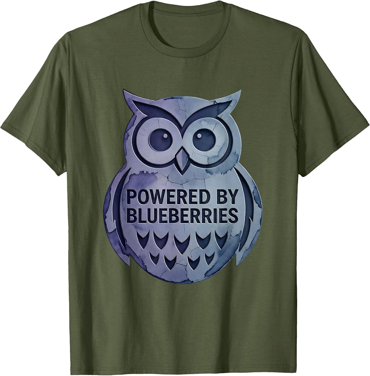 Powered by Blueberries Fruit Lover Design T-Shirt - Olive Green