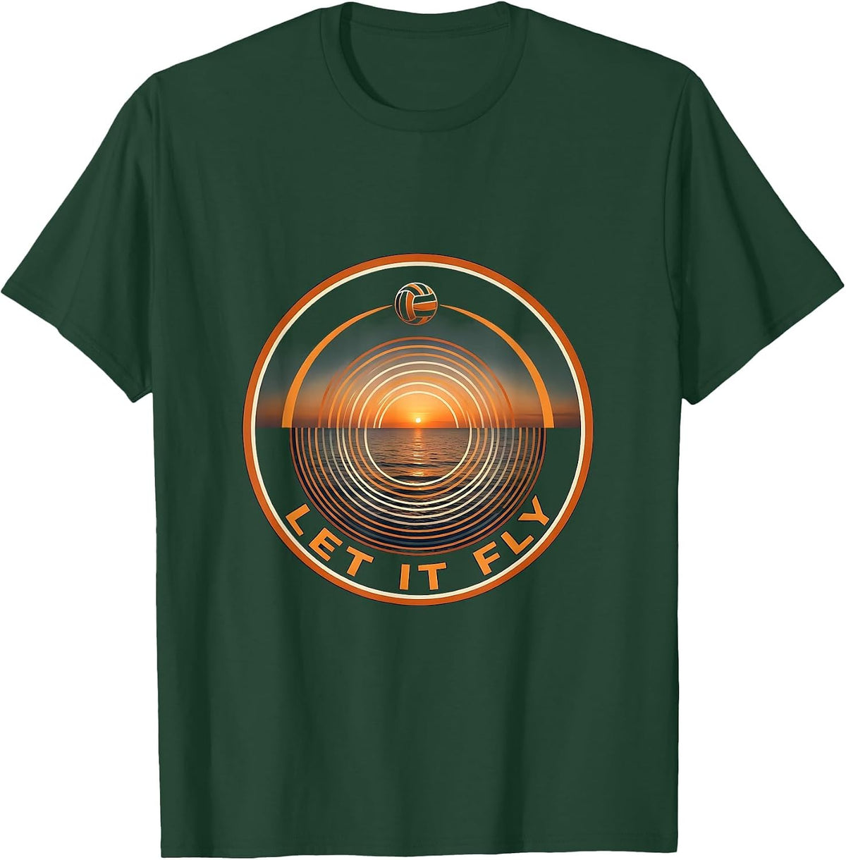 Let It Fly Volleyball Graphic Design T-Shirt - Dark Green
