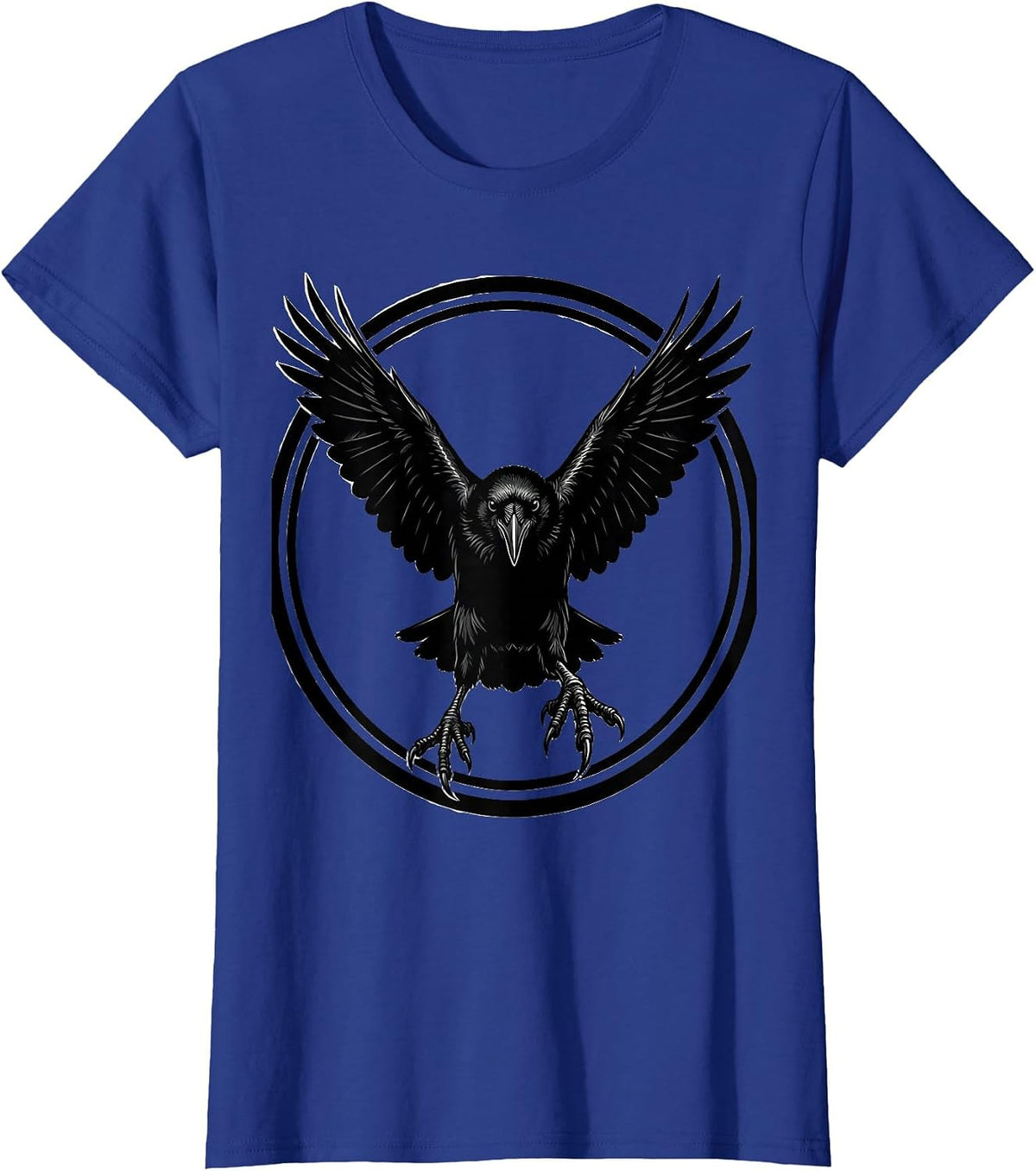 Women's Crow Dive Attack Illustration Graphic Tee T-Shirt - Royal Blue