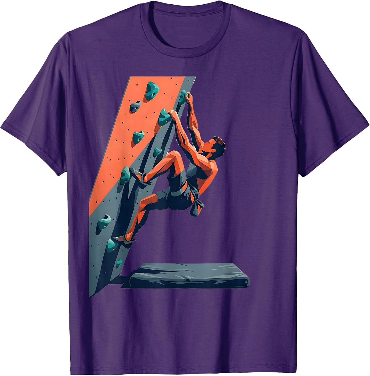 Men's Bouldering Wall Climber Flat Vector Humor Gift T-Shirt - Purple