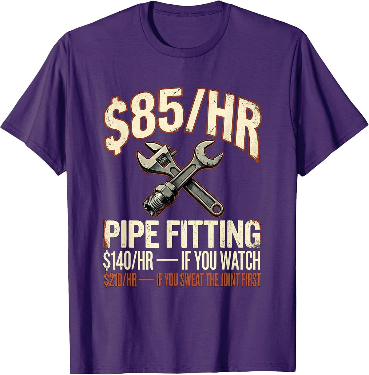 Men's Funny Plumber Hourly Rate Pipe Wrench Dad Joke T-Shirt - Purple