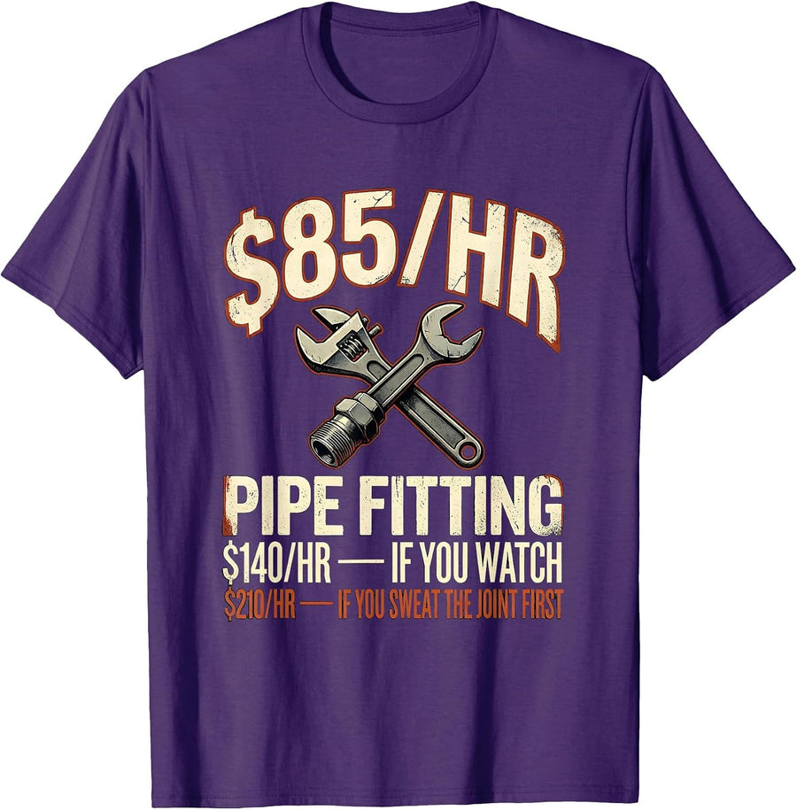 Men's Funny Plumber Hourly Rate Pipe Wrench Dad Joke T-Shirt - Purple