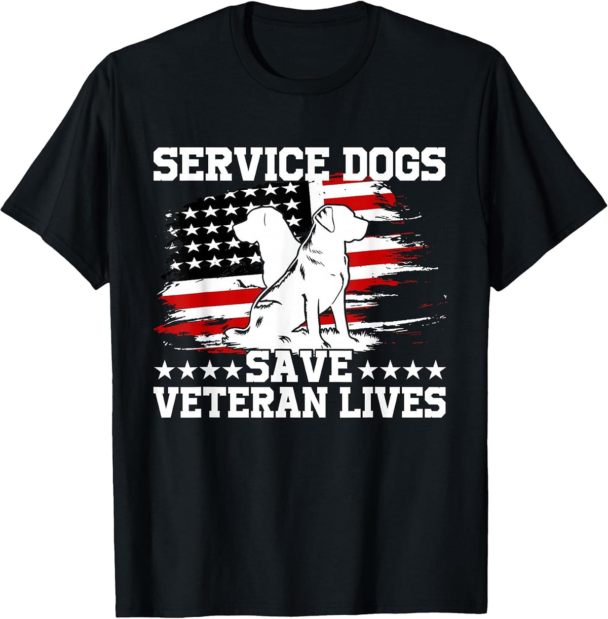 Service Dogs Save Veteran Lives American Flag Veterans Day T-Shirt - Black