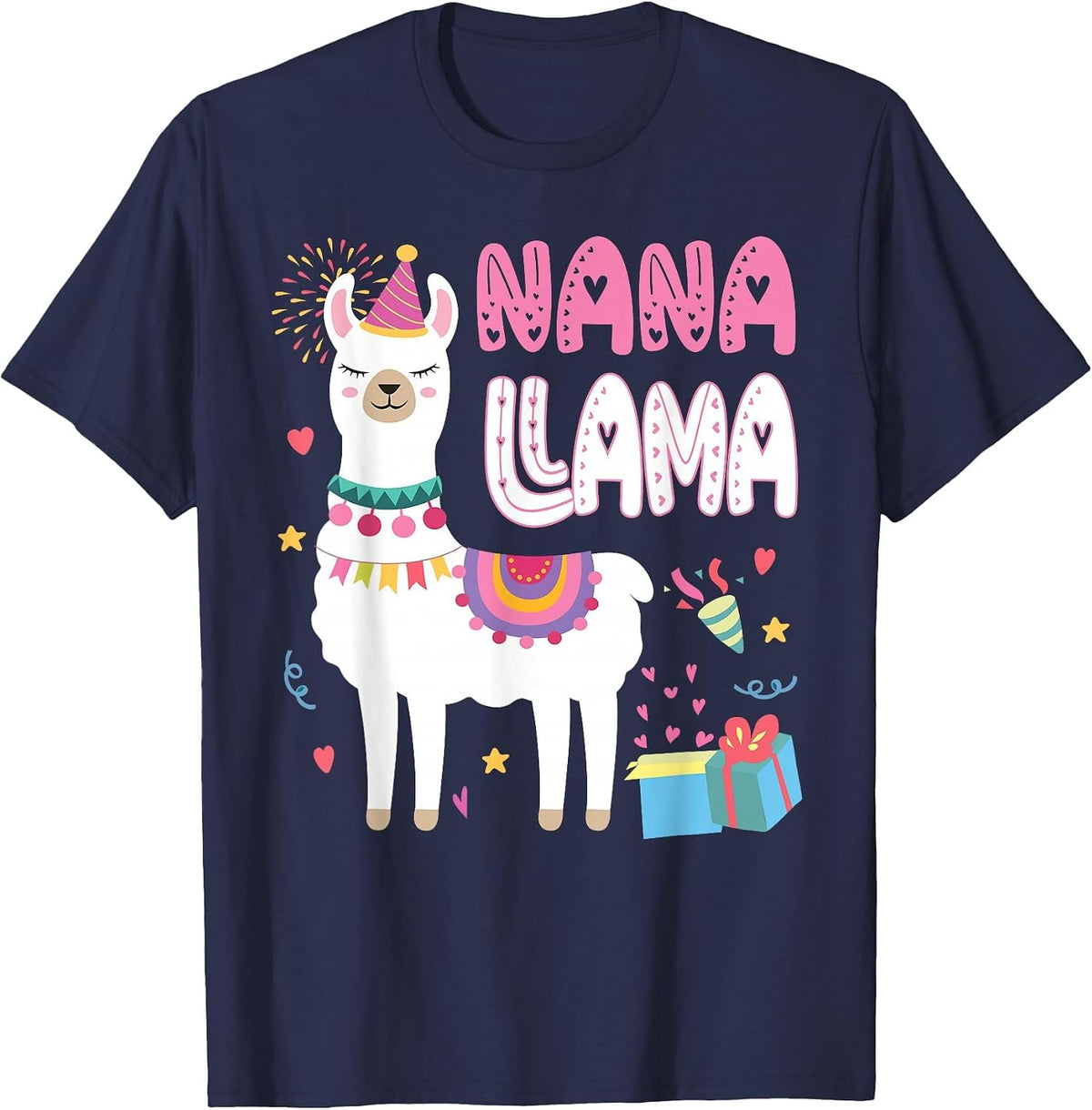 Nana Llama Grandma of A Birthday Boy Girl Llama Birthday T-Shirt - Navy Blue