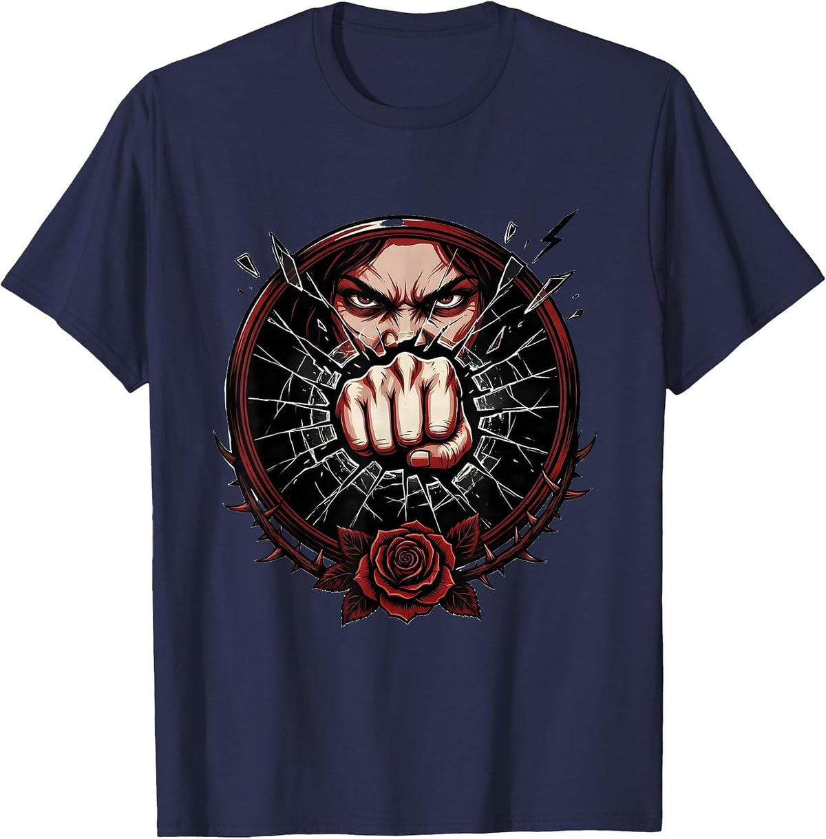 Grunge Mirror Smash Illustration T-Shirt - Navy Blue