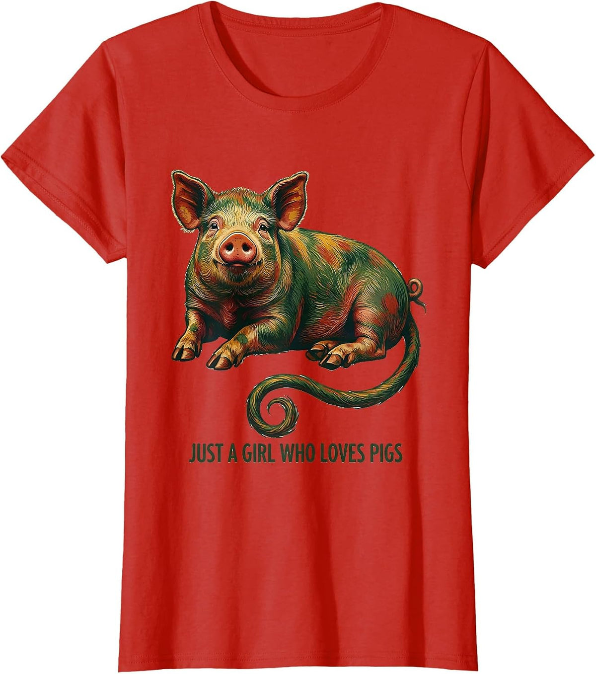 Just A Girl Who Loves Pigs Folk Art Pig Lover Gift T-Shirt - Red