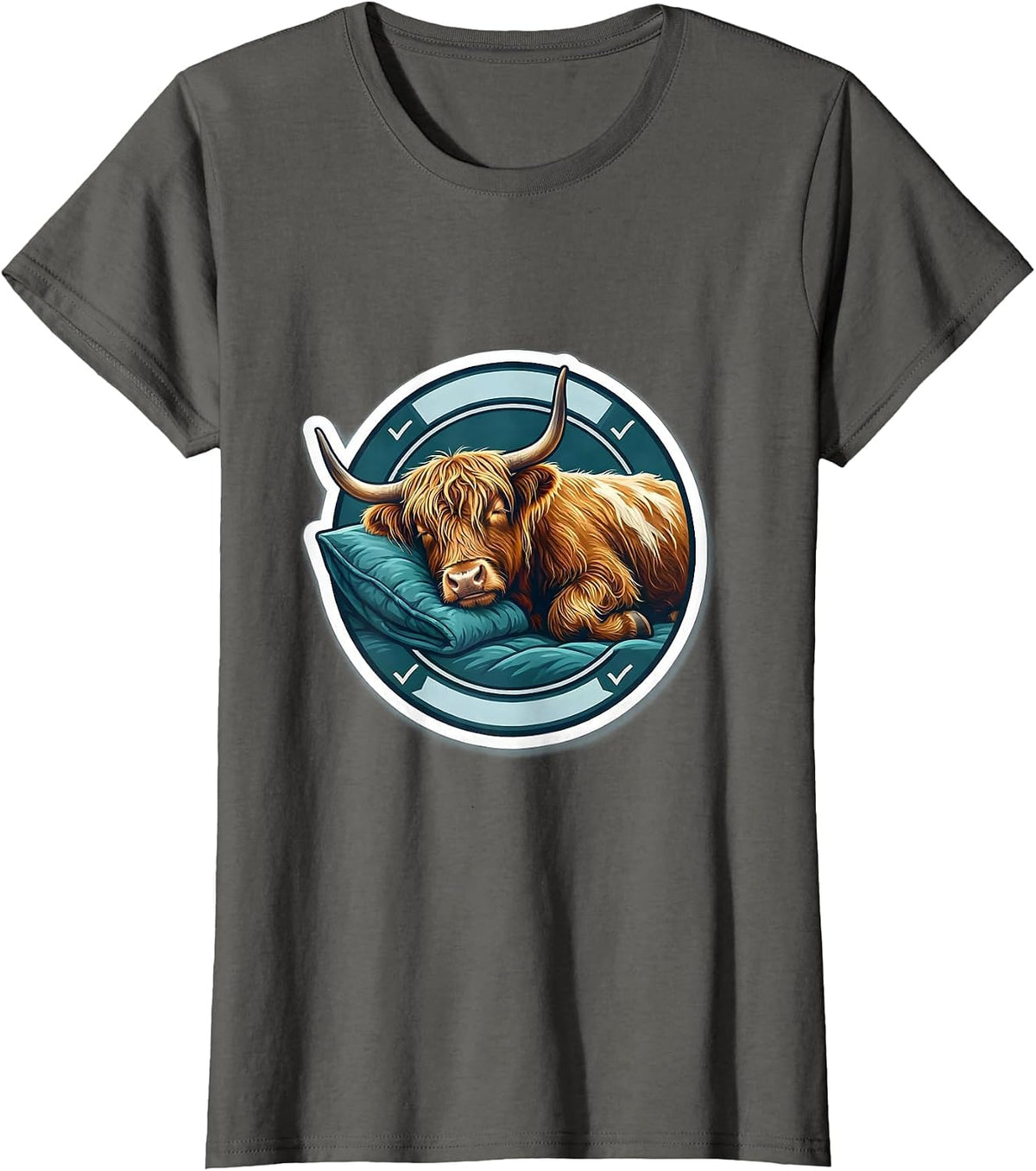 Women's Highland Cow Sleepshirt Cozy Pajama Gift T-Shirt - Asphalt Grey