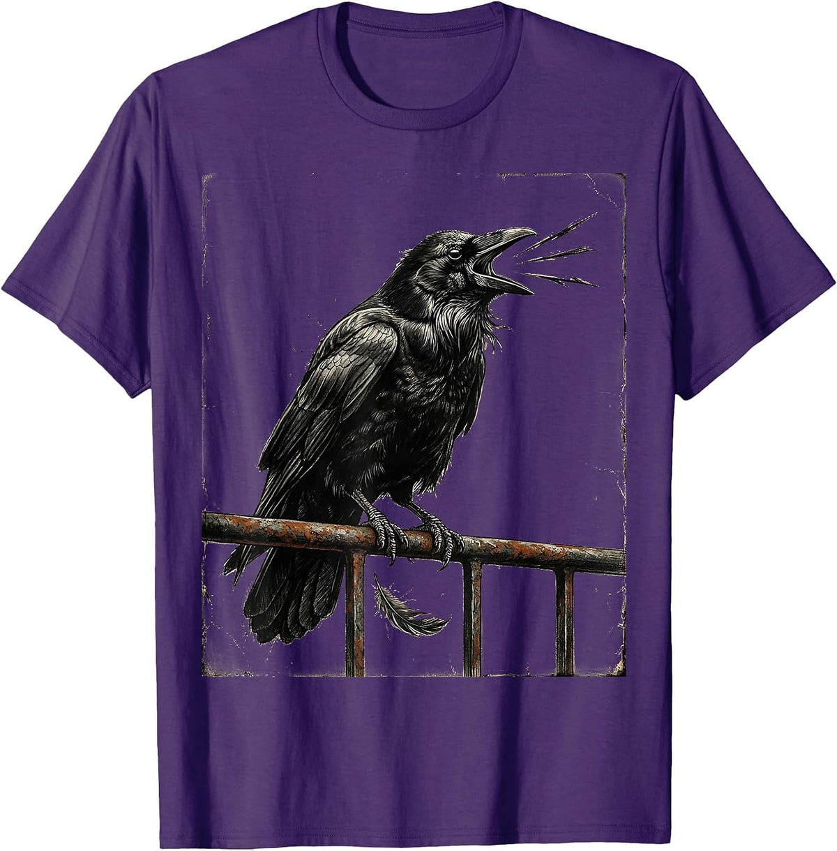 Men's Distressed Crow Feather Chaos Gothic Dark Humor T-Shirt - Purple