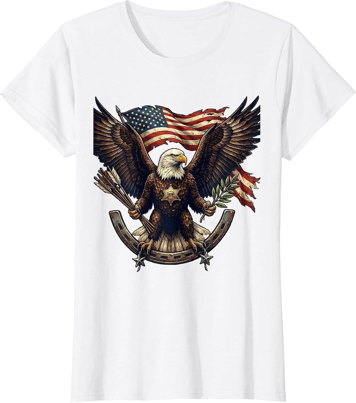 Bald Eagle Arrows and Olive Branch USA Graphic T-Shirt - White