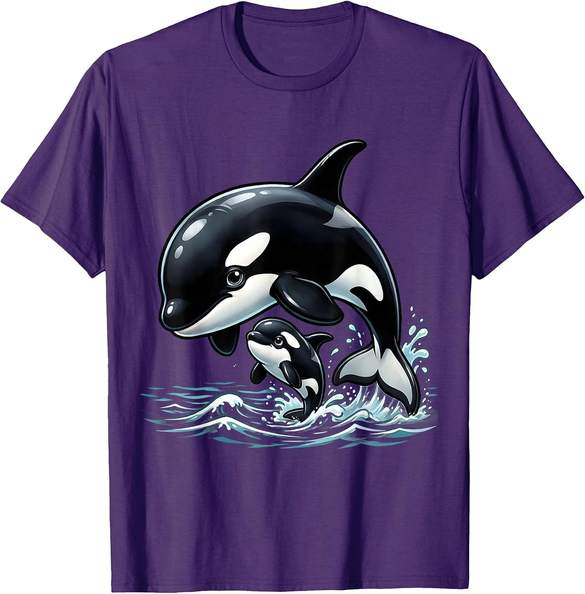 Mama and Baby Orca Ocean Wildlife Design T-Shirt - Purple