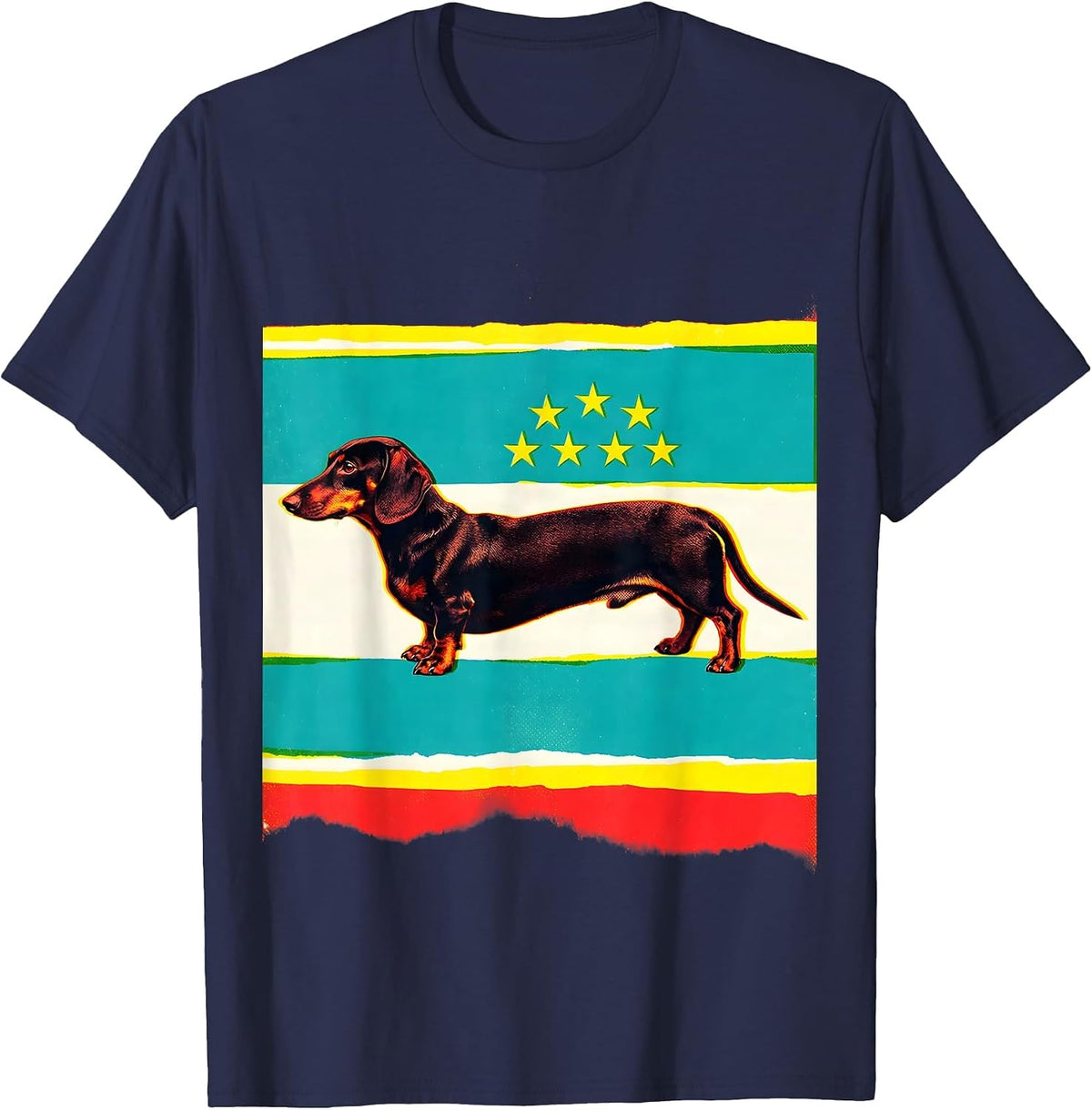 Smooth Dachshund Patriotic Dog Breed July 4th Portrait T-Shirt - Navy Blue