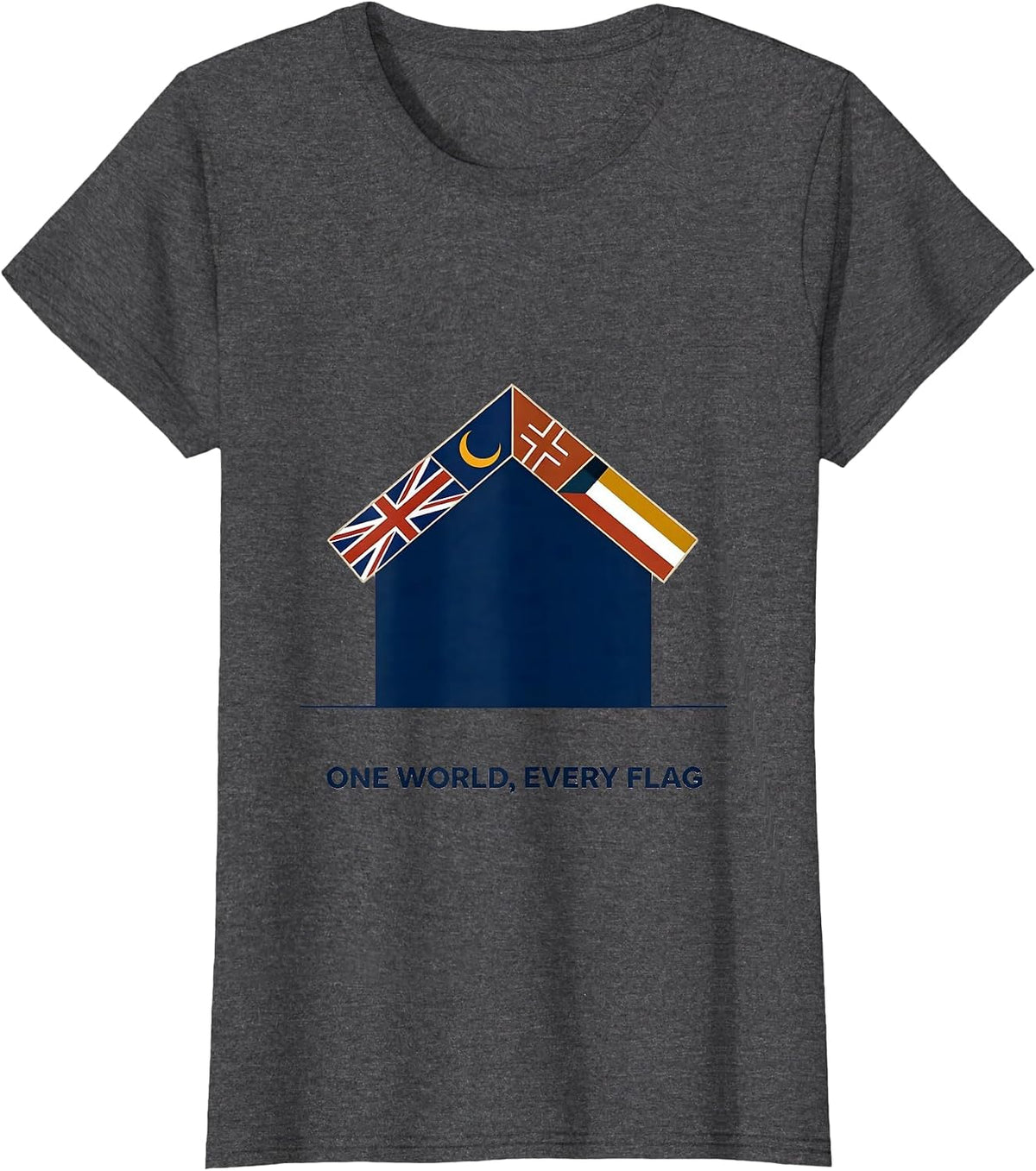 Women's One World Every Flag Editorial Conceptual Geography Lover T-Shirt - Dark Heather Grey