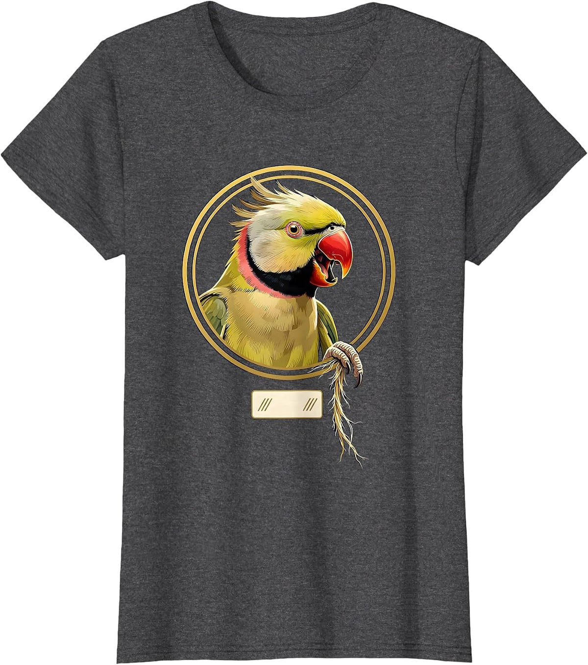 Women's Indian Ringneck Parakeet Bird Owner Humor Emblem T-Shirt - Dark Heather Grey
