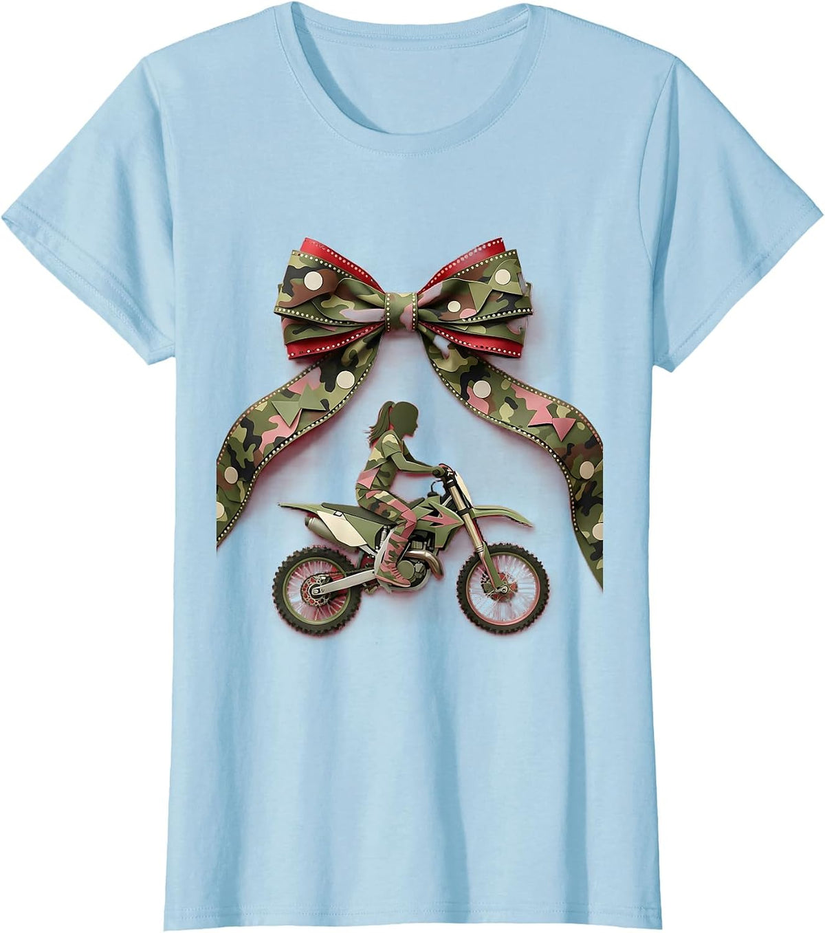 Girl Camo Dirt Bike Rider Graphic Tee T-Shirt - Baby Blue