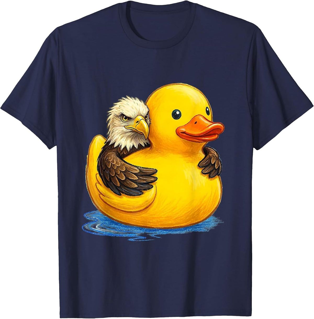Men's Bald Eagle With Sunglasses Naive Kidcore Family Humor T-Shirt - Navy Blue