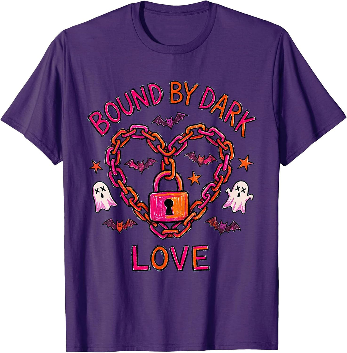 Men's Bound by Dark Love Gothic Chains Heart Design T-Shirt - Purple