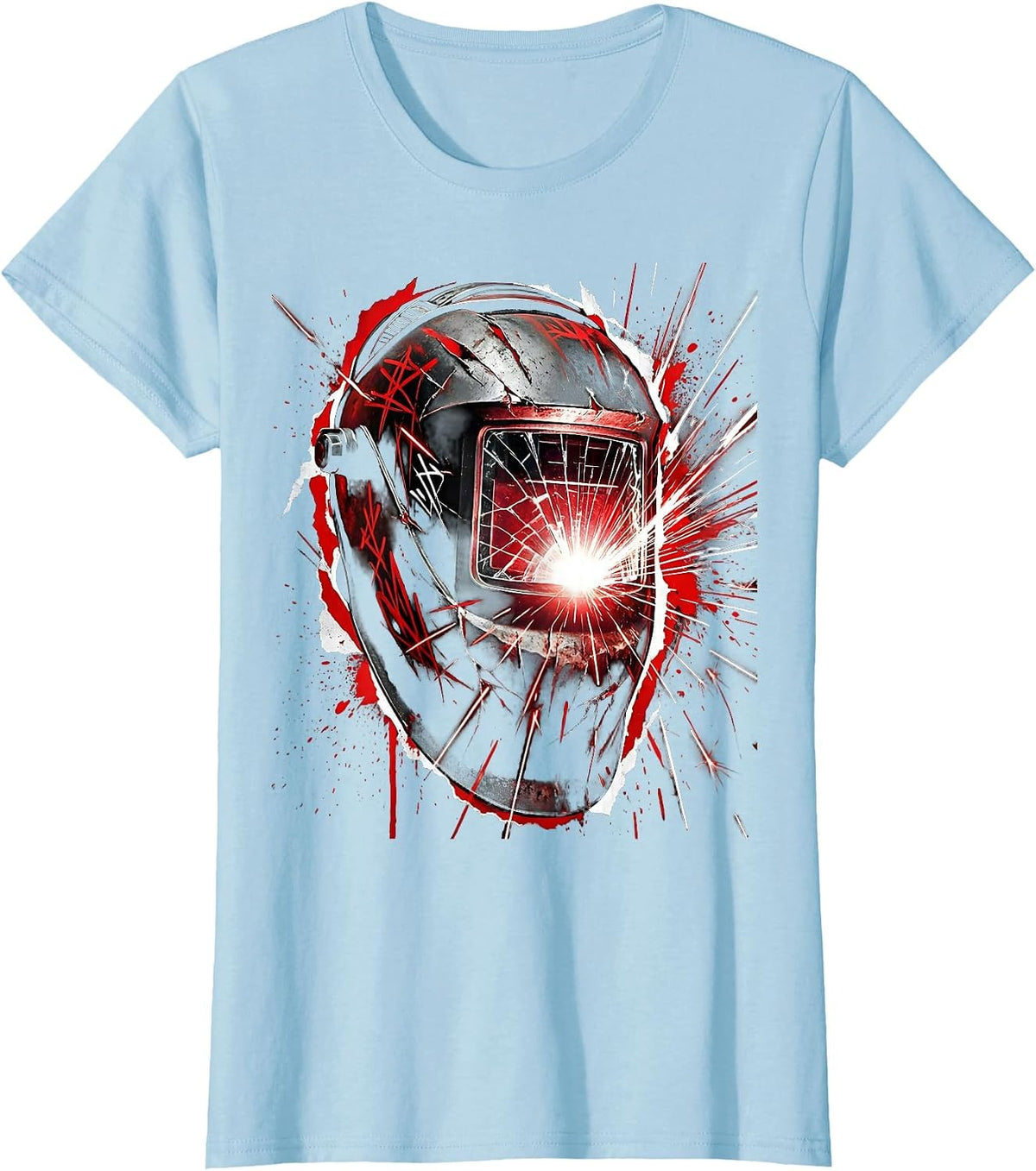 Welder Masked Face Arc Flash Graphic T-Shirt - Baby Blue