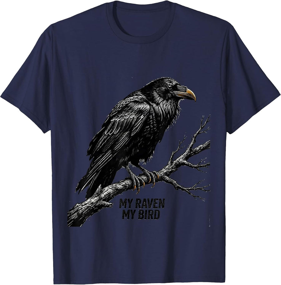 My Raven My Bird Scratchboard Raven Fan Bird Lover Humor T-Shirt - Navy Blue