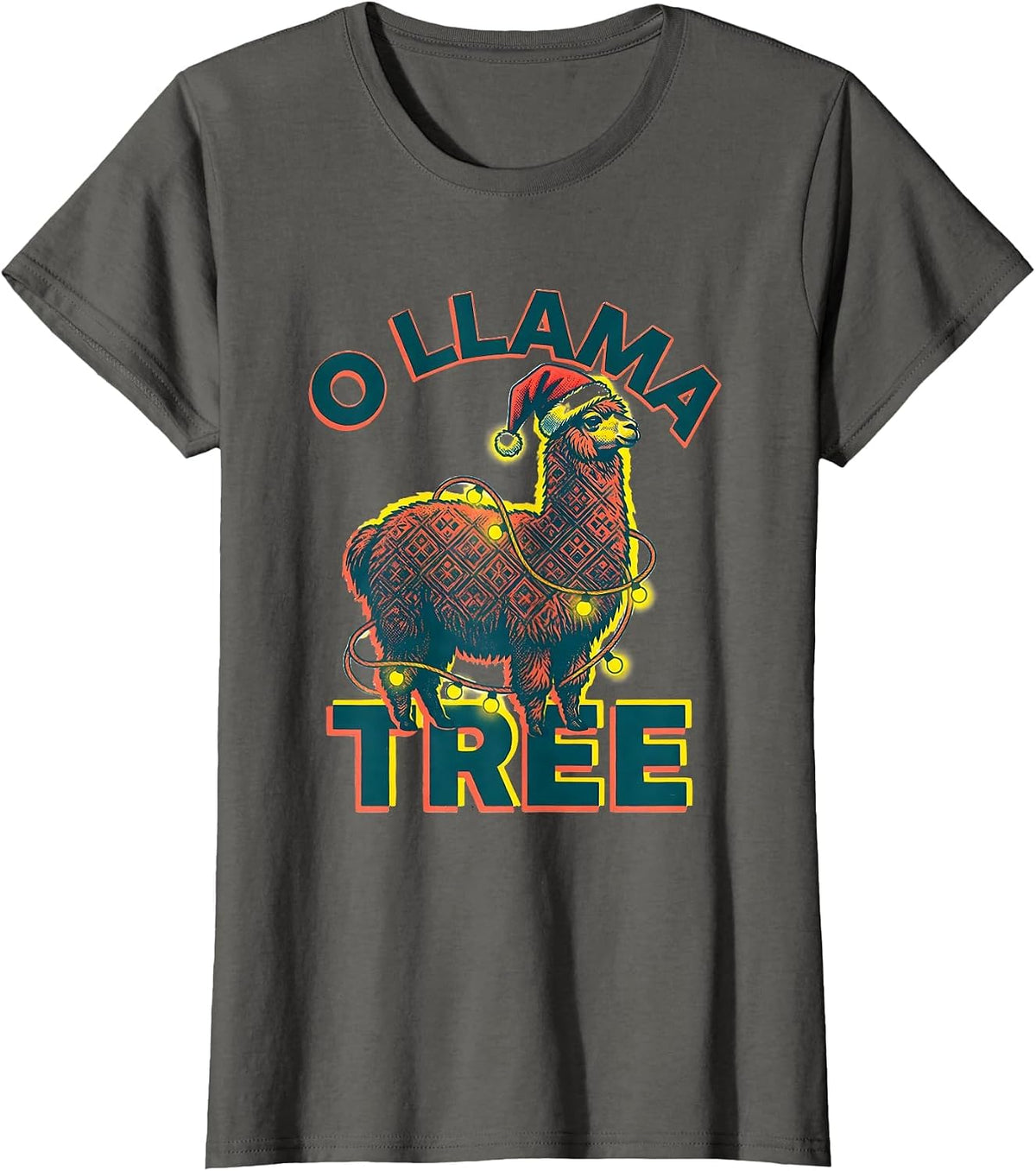 Women's O Llama Tree Funny Llama Lover Christmas Animal Humor T-Shirt - Asphalt Grey