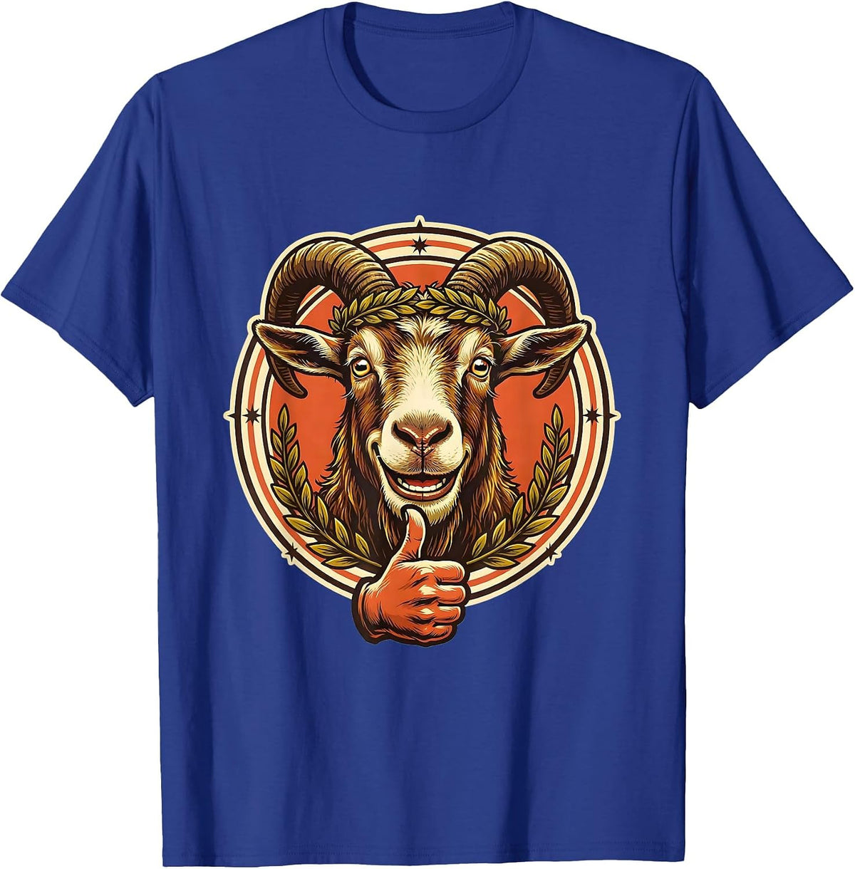 Men's Crowned Goat Laurel Wreath Illustration T-Shirt - Royal Blue