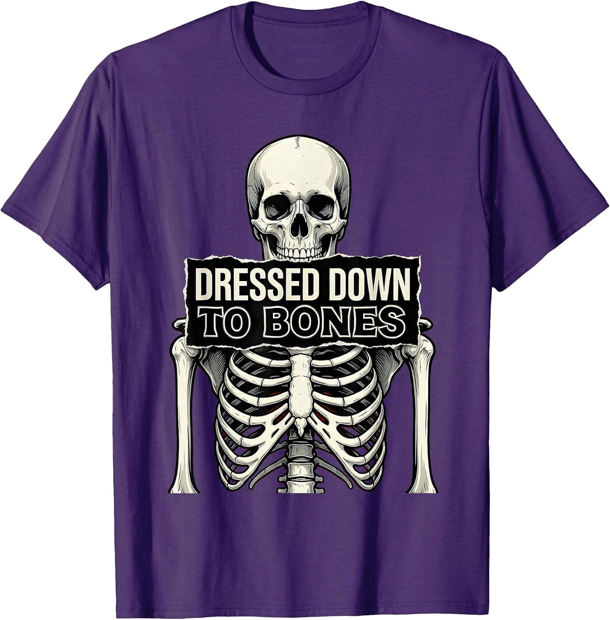 Men's Dressed Down to Bones Skeleton Graphic Design T-Shirt - Purple
