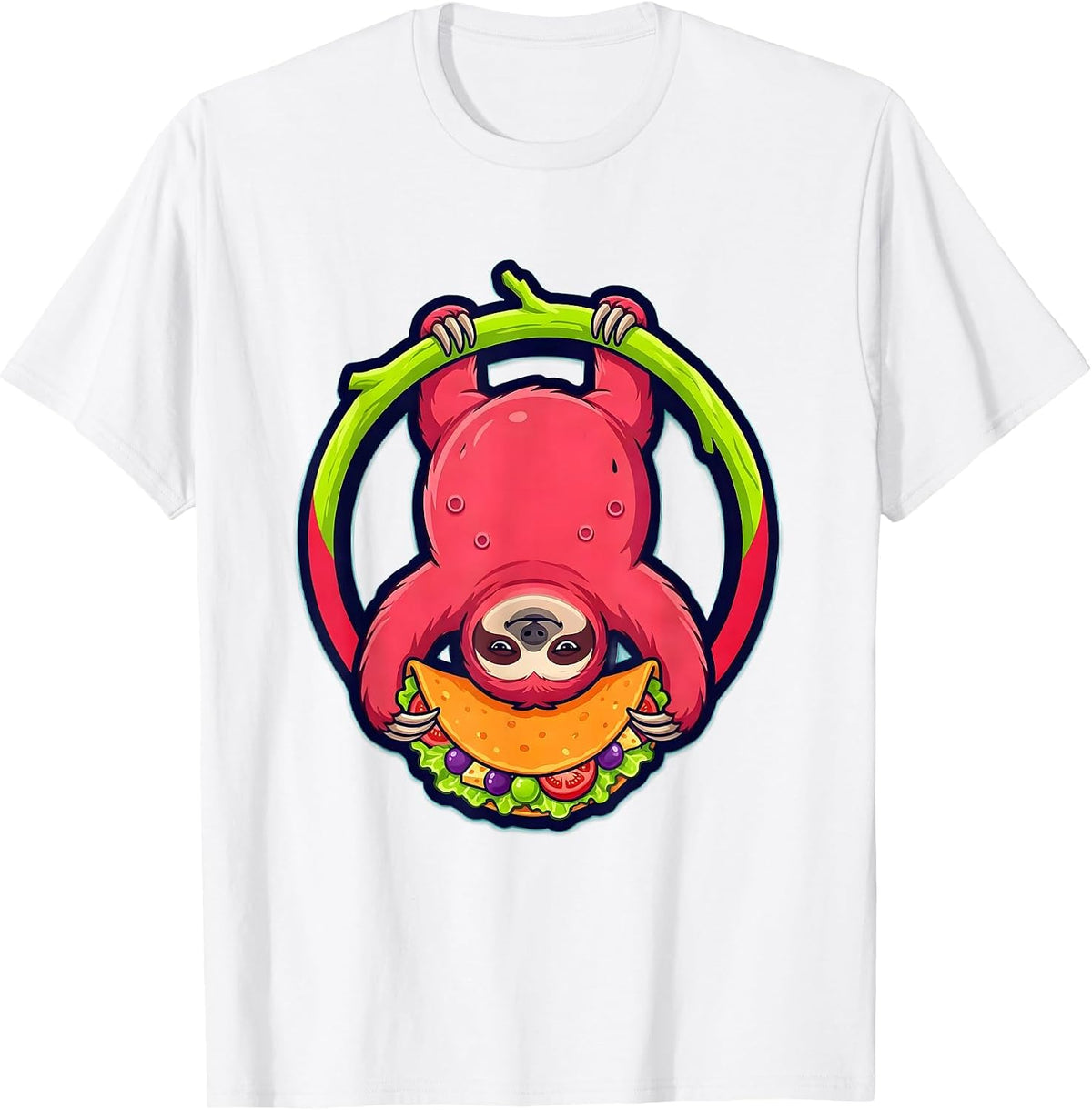 Men's Funny Upside Down Sloth Eating a Taco Graphic T-Shirt - White