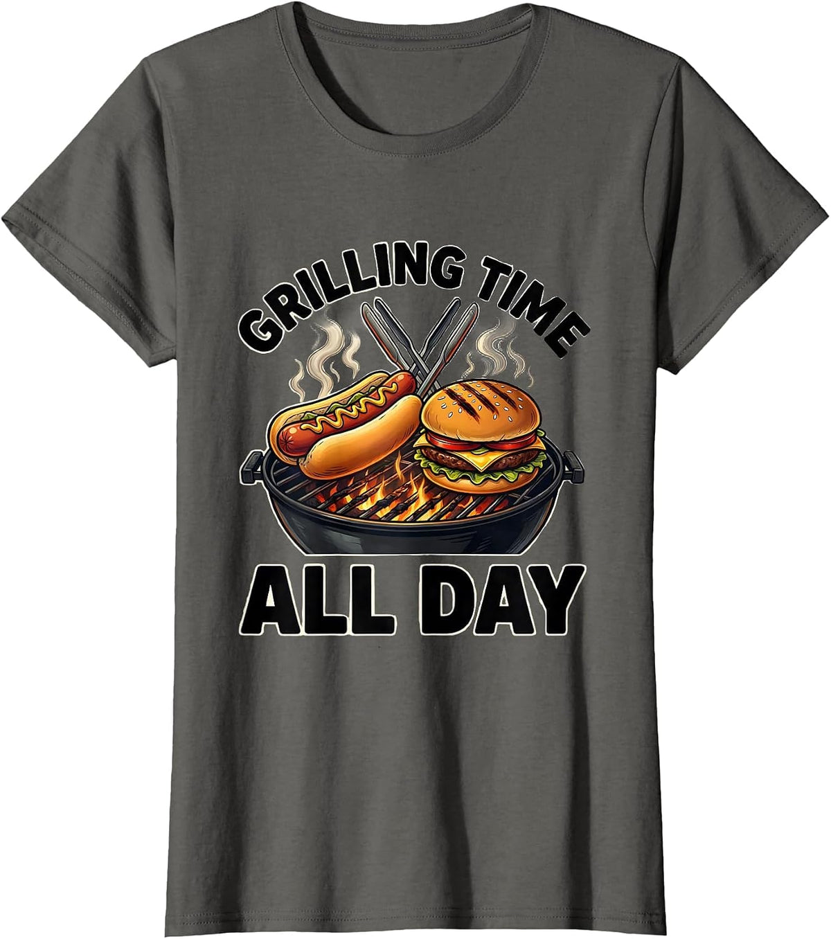 Women's Grilling Time All Day Labor Day BBQ Design T-Shirt - Asphalt Grey