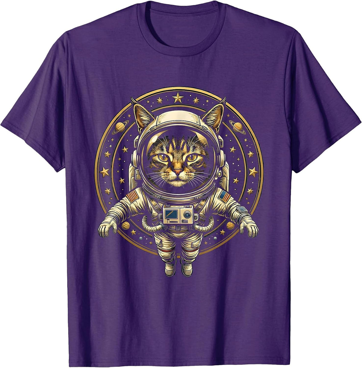 Men's Cat Astronaut Floating in Space Illustration T-Shirt - Purple