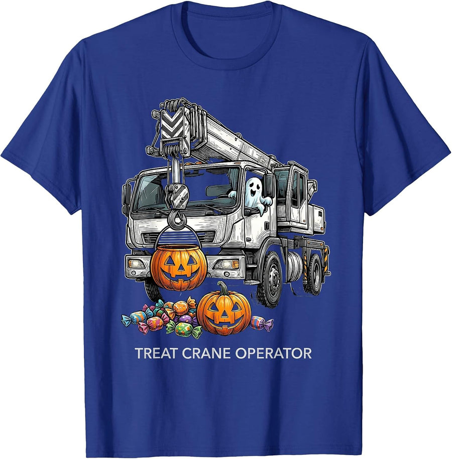 Treat Crane Operator Funny Monster Truck Halloween Boys T-Shirt - Royal Blue