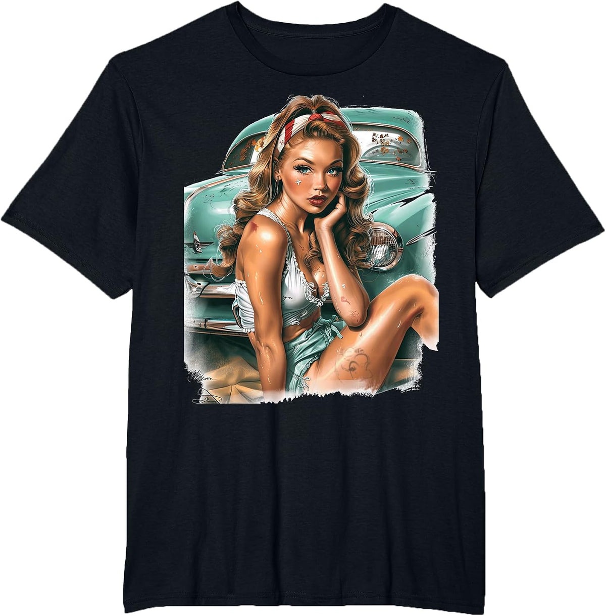 Pinup Girl Pin Up Vintage Retro Girls T-Shirt - Black