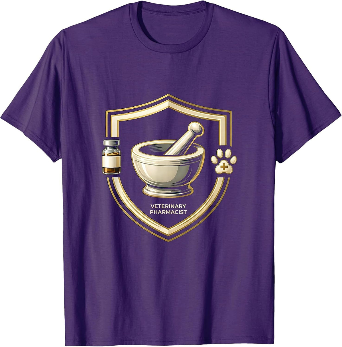 Men's Veterinary Pharmacist Emblem Vet Tech Gift Occupation Humor T-Shirt - Purple