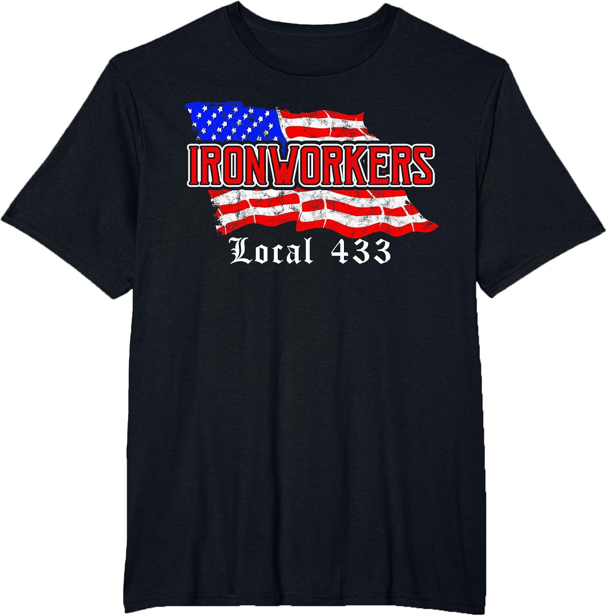 Ironworkers Local 433 American Flag Union T-Shirt - Black