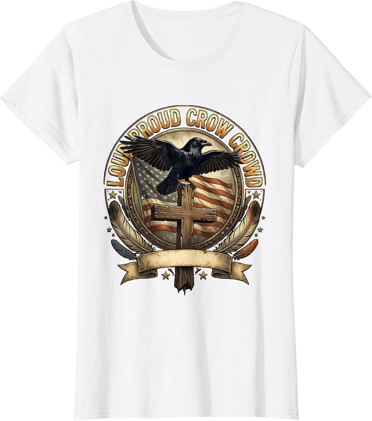 Loud Proud Crow Crowd Funny Crow Design T-Shirt - White
