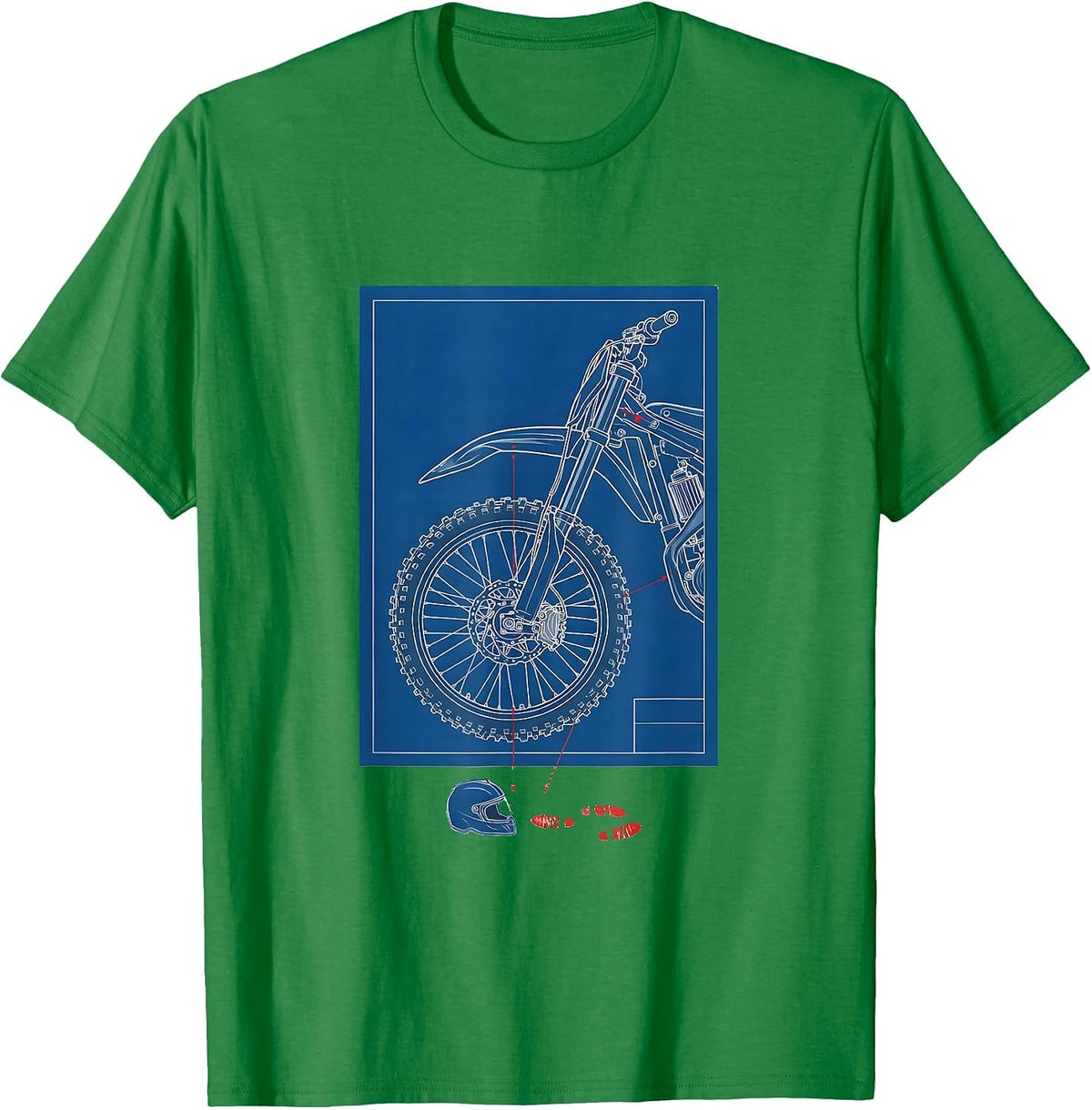 Men's Dirt Bike Blueprint Motocross Biker Technical T-Shirt - Kelly Green
